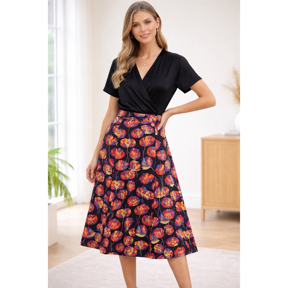 Rebecca Vallance Linen Blend Skirt Sz 10 Midi‎ Floral Coastal Euro Summer Beachy